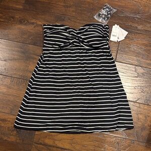 Lands' End Black and White Striped One Piece Swimsuit NWT